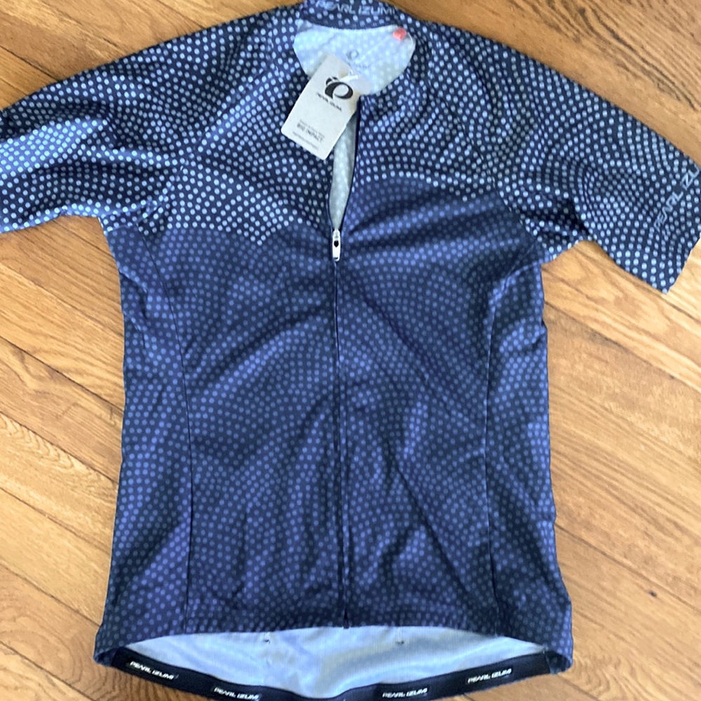 NWT Pearl Izumi bike shirt.  Blue with polka dots